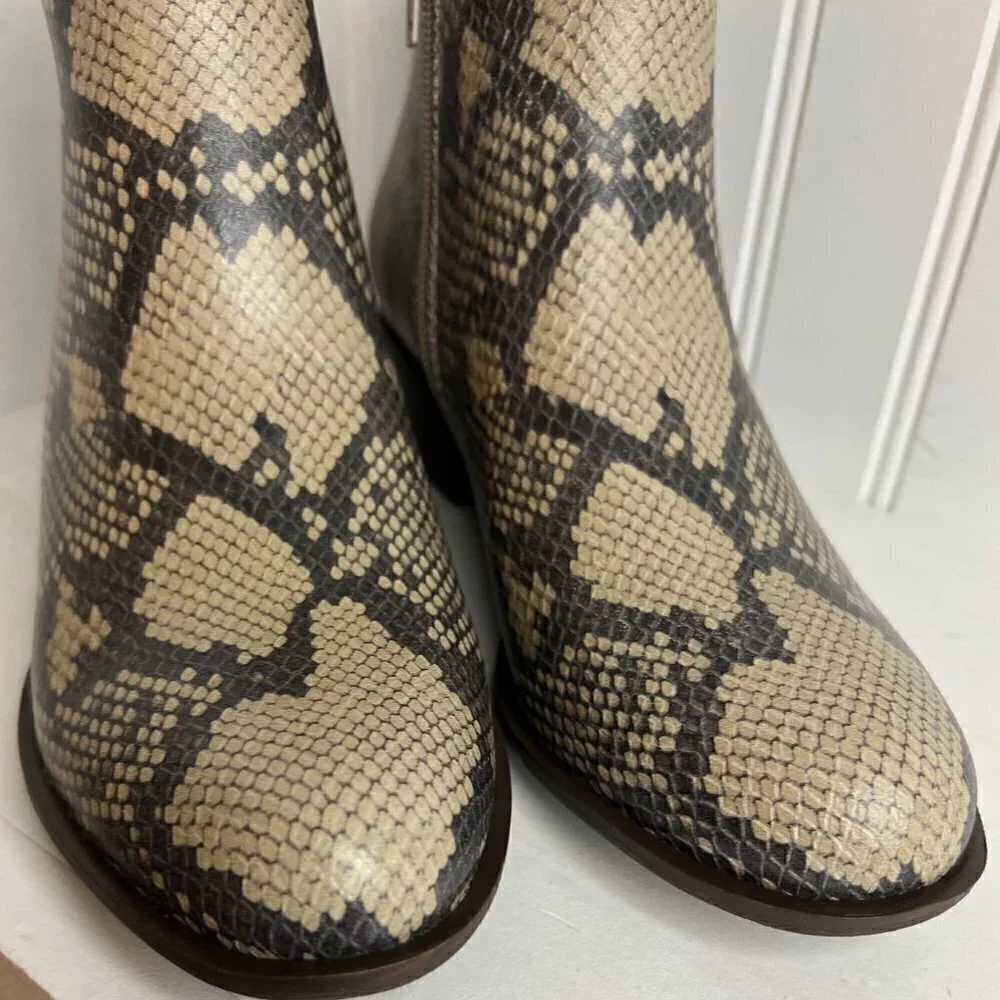 Lucky Brand | Beige Snake-Embossed Bhadie Leather Bootie - Women Size 7.5